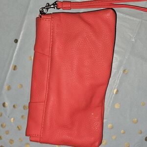 Coral Leather Clutch